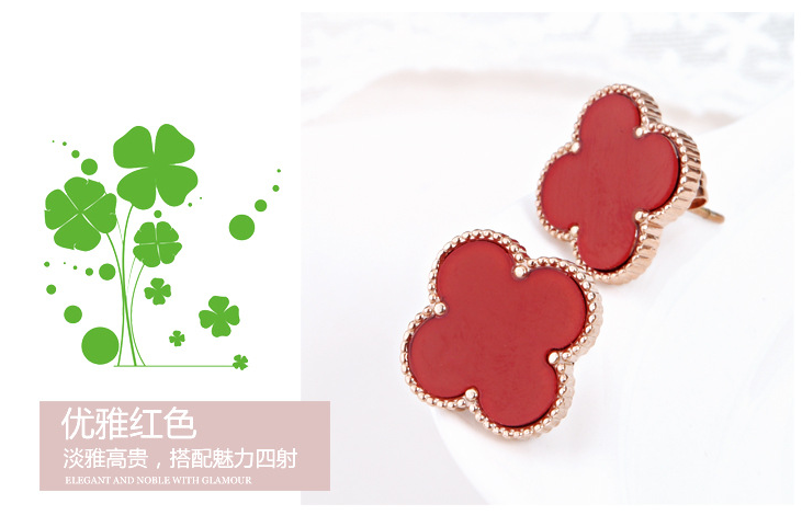 Four-leaf clover shape Acrylic stainless steel earrings Titanium steel hypoallergenic color earrings