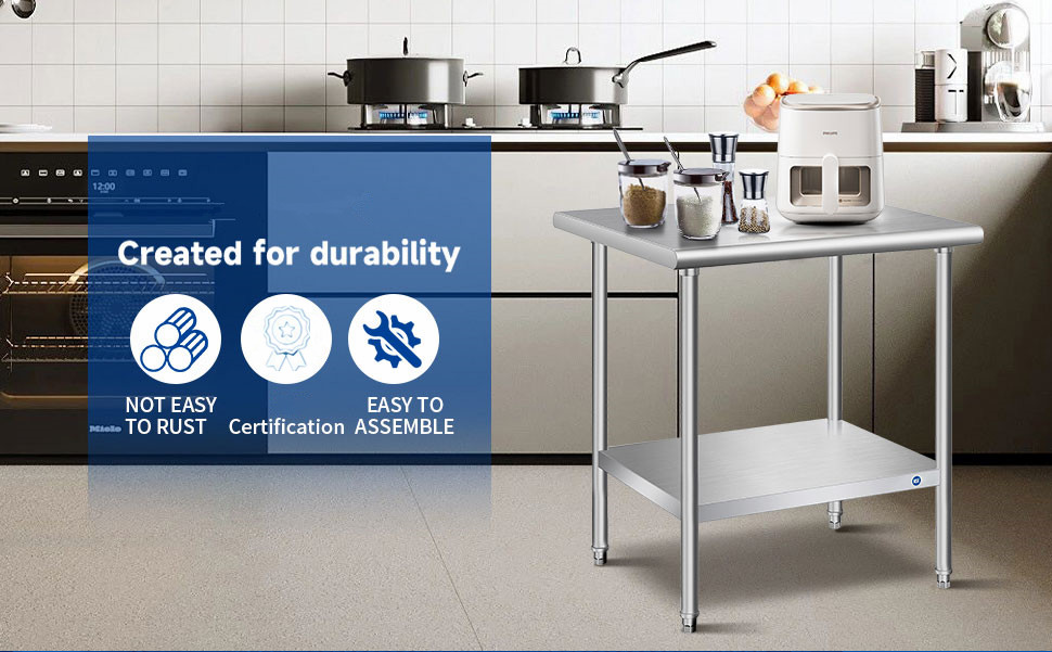Heavy-Duty Stainless Steel Work Table with Corrosion Resistance and Customized Size for Commercial Kitchens