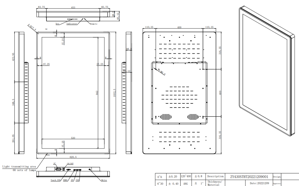High Resolution 43inch Gaming Infrared 4k Touch Screen Side Edge LED Bezel