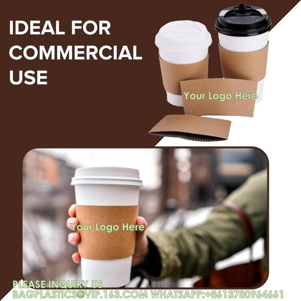 Custom your own logo on Coffee Sleeves-100 Coffee Sleeves Fits, 10 Oz. - 20 Oz. Cups (Pack Of 100), Natural Kraft