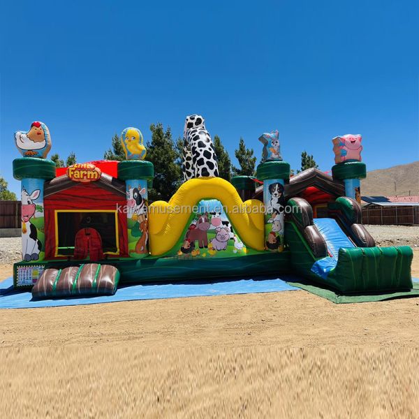 Indoor and Outdoor Fun Commercial PVC Inflatable Farm Animal Bouncy Castle with Slide