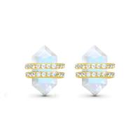 925 Sterling Silver Natural Stone Jewelry Hexagon Cut Blue Rainbow Moonstone Stud Earrings