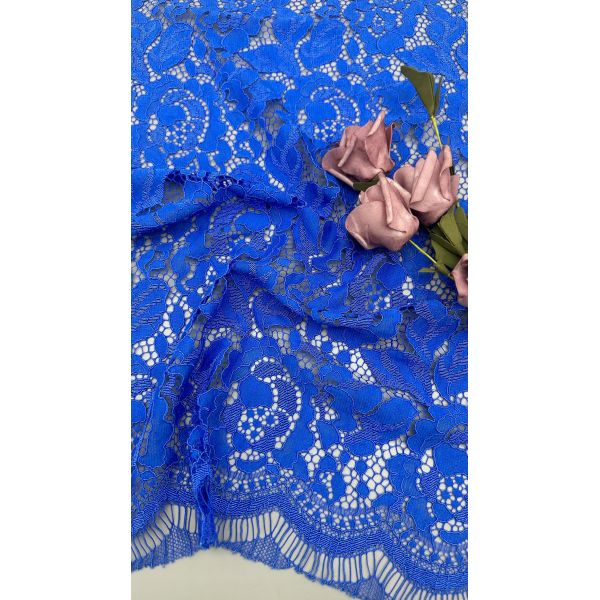 Blue Lace Embroidered Fabric Floral Patterns Laser Hollow-up For Party Dresses Clothing