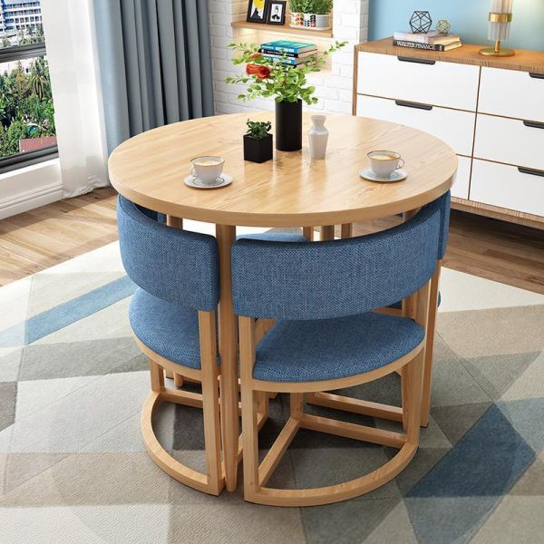 Nordic Style Round Dining Table Set Modern Solid Wood Dining Table and Chair Set for Home and Apartment