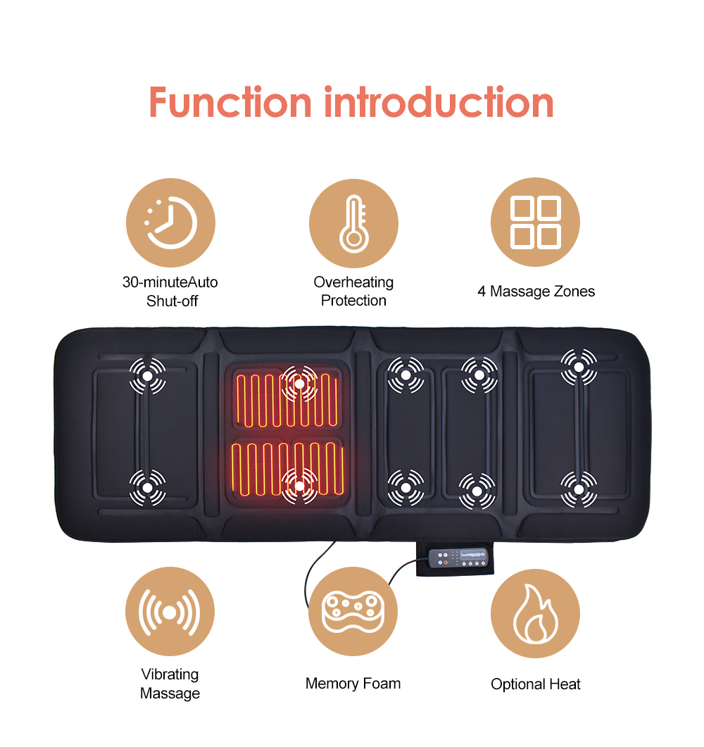 Body Vibration Motors and Therapy Heating Pad Massage Bed Topper Memory Foam Mattress for Adults