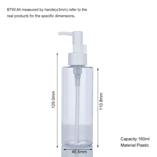 160ml Clear Cylindrical Plastic Eye Makeup Remover Pump Bottle 45.5mm