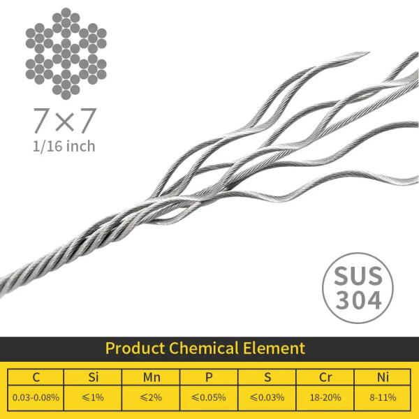 3700lbs Breaking Strength SS Cable Zip Line 3/16 Stainless Steel Cable 250ft Aircraft Cable 7x19 Strands Wire Rope