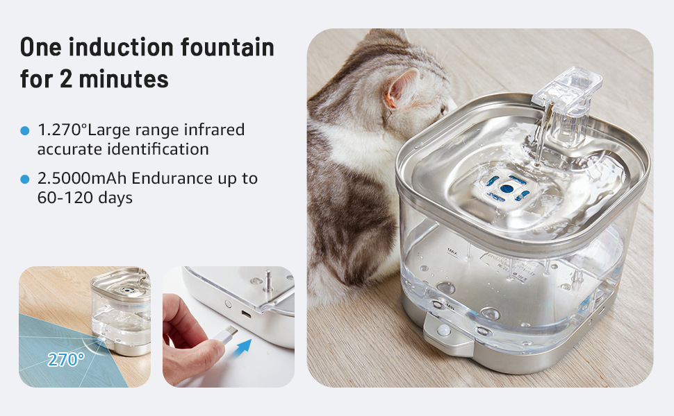 Large Capacity Wireless Automatic Pet Water Dispenser Stainless Steel and Plastic Indoor Use Pet Fountain for Dogs & Cats