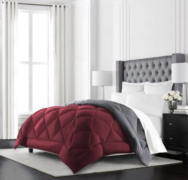 Red Grey Bicolour Microfiber Duvet Set Queen Size Soft Durable 80gsm 90gsm