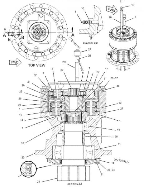 Mini Excavator Swing Motor Gearbox 322/324/325/329 de caixa de engrenagens do balanço 191-2693