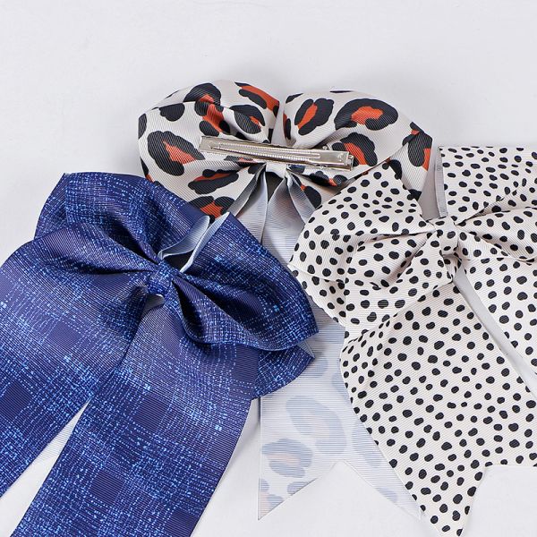 White Grosgrain Bow With Black Dot Baby Girls Hair Bows Clips Customized Hair Accessories