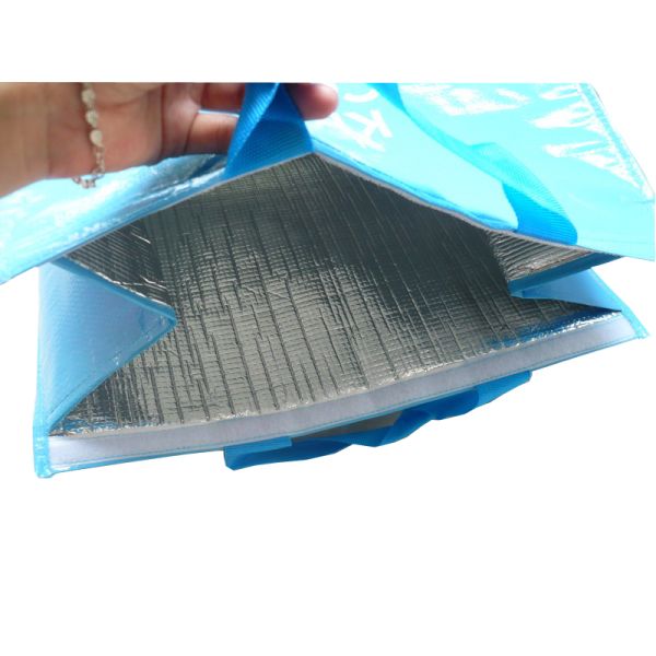 Reusable Thermal Insulated Bags PP Woven Fabric Cylinder Printing with Silvery Foam