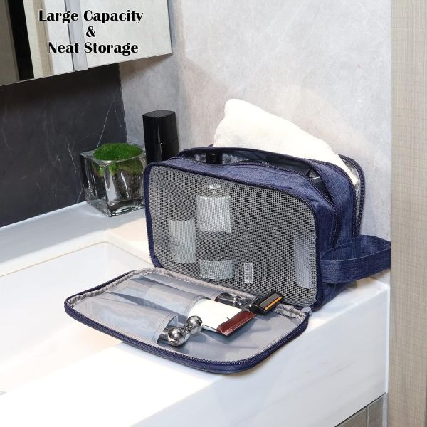 Navy Blue Water-resistant Toiletry Organizer Dopp Kit Travel Bag for Traveling Accessories Toiletries