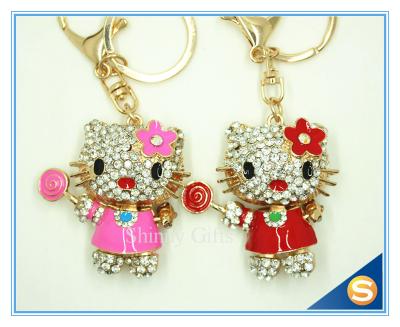 New Animal Metal Bag Ornament Cute Crystal Flower Cat With Candy Key chains Charm Pendant