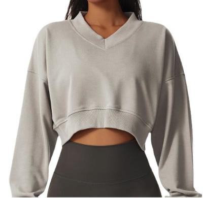 Da camiseta longa da luva do decote em V das mulheres da fábrica da roupa da quantidade pequena poliéster ocasional do algodão 50% da parte superior 50% do pulôver