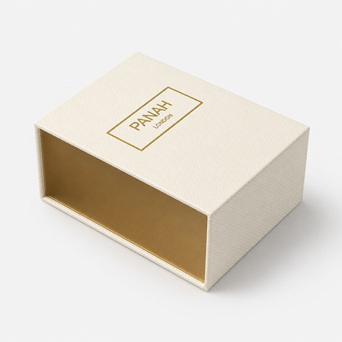 Perfume Packaging Magnetic Closure Boxes Beige with Emboss Pattern Gold Foil
