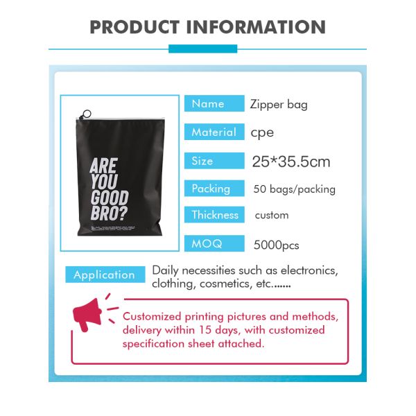 Custom Printed Logo CPE Plastic Slider Zipper Bags