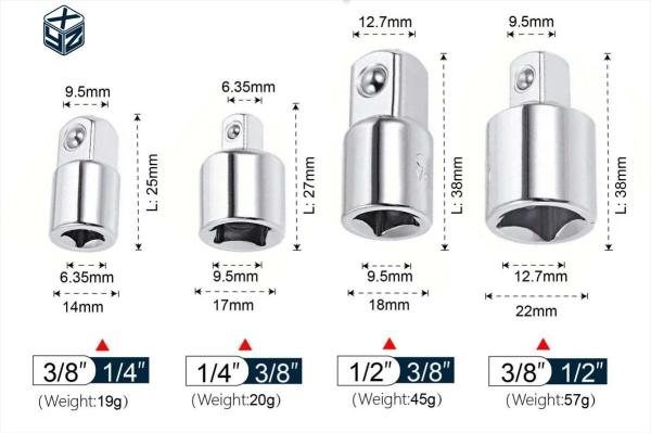 1/2 Silver Impact Socket Adapter and Reducer Set with Natural Finish CRV Material