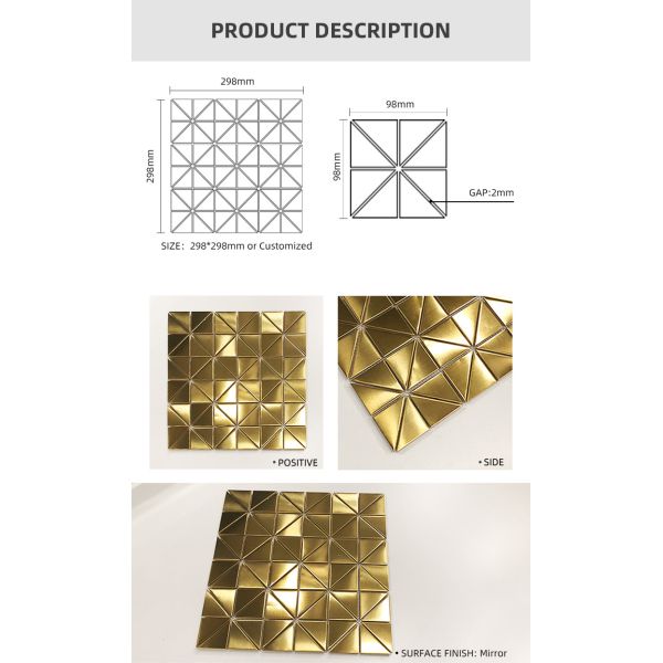 Декоративные панели для стены Линия волос Окончание PVD Золотая мозаичная плитка из нержавеющей стали