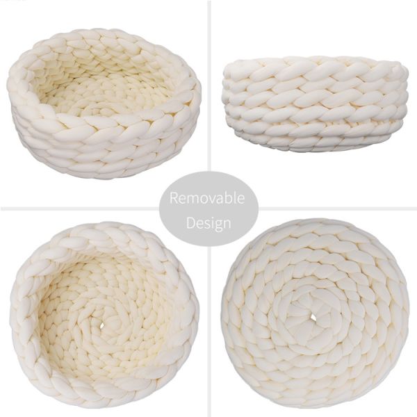 Cosy Crocheted Chunky Knit Cat Bed Nonslip Washable 35cm 40cm 45cm Donut Cat Bed