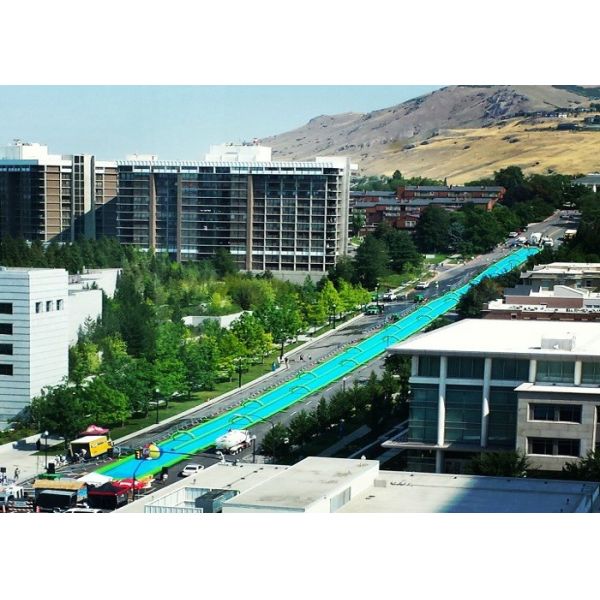 Funny Green 300m Long Giant Inflatable Water Slide Durable Pvc Commercial