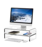 Soportes de exhibición acrílicos de 2 niveles Estante de computadora transparente para escritorio para almacenamiento de PC