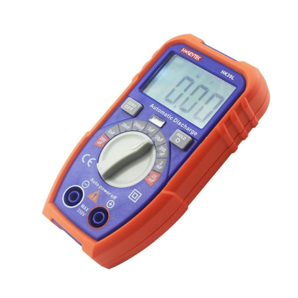Industrial Components Honeytek HK39L Capacitor Tester With LCD Backlight Safety Jacket And 1999 Display Battery Powered