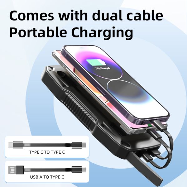 10000mAh Waterproof Solar Power Bank Portable Charger LED Light Cable External Battery Pack