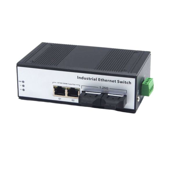 IP30 Industrial POE Switch Gigabit 2 SC Dual Fiber Ports 2 PoE Ethernet Ports