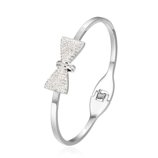 Premium Full Rhinestone Bow Bangle 14k Gold Stainless Steel Snap Button Bracelets