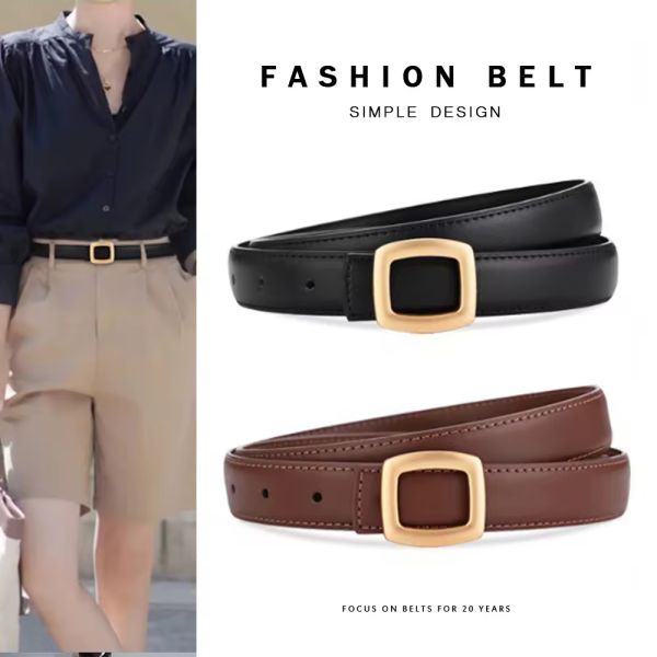 2026 New Trendy Genuine Leather  Women's Alloy Buckle Belt Hot Sale Lady or Girl Skinny  Belt