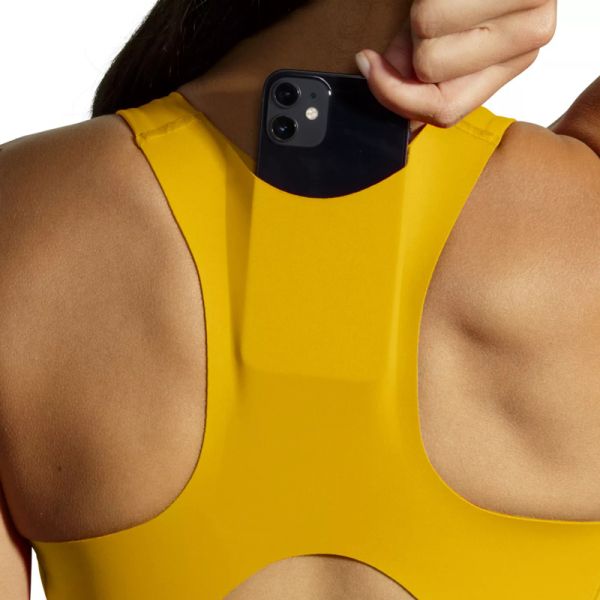 Fashionable Design Ladies Yellow Soft Fitness Yoga Sports Bra with Small Pocket