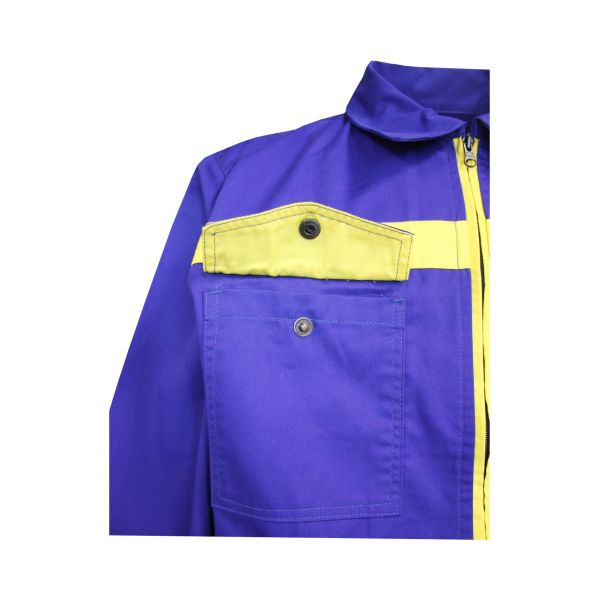 240 GSM Blue Contrast Yellow Workwear Jacket 65% Polyester 35% Cotton Twill 3/1