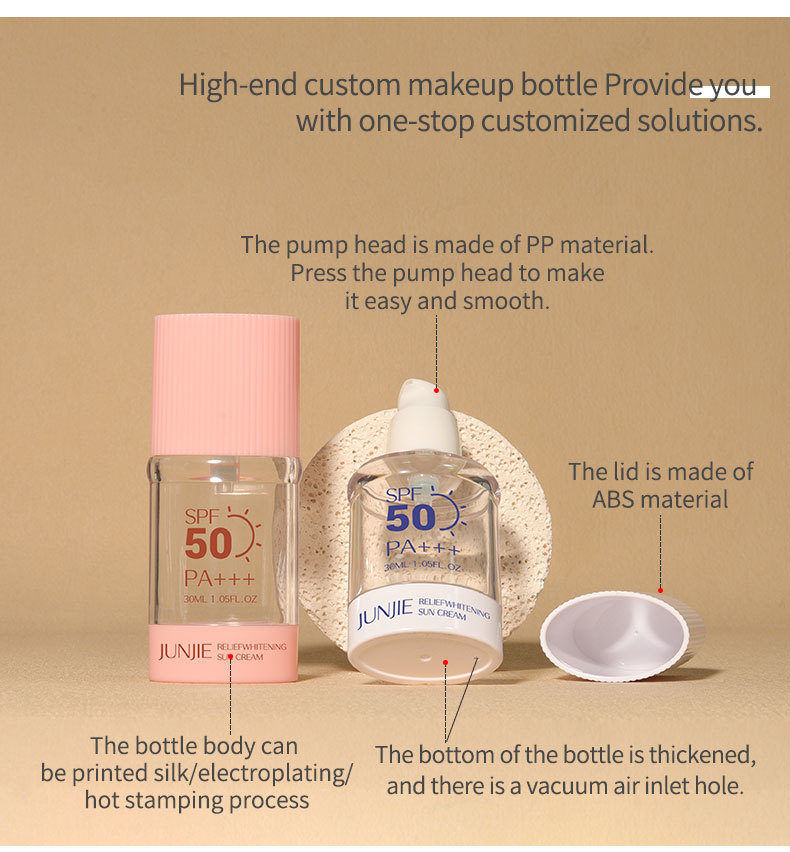 Factory Wholesale Custom Logo 30ml Oval AS Plastic Airless Lotion Pump Bottle Empty Sunscreen Cream Cosmetic Packaging OEM ODM