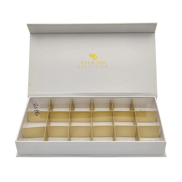 Custom Luxury Rigid Fancy Gold Foil Estampado Logotipo Cuadrado Rectángulo Caramelo Caja de embalaje de chocolate con inserción