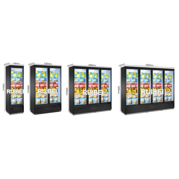 Supermarket Vertical Ice Cream Refrigerated Display Freezer Glass Door Showcase