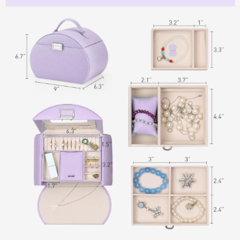 Portable Leather Jewelry Boxes Custom Design OEM Logo With Two Stackable Layer