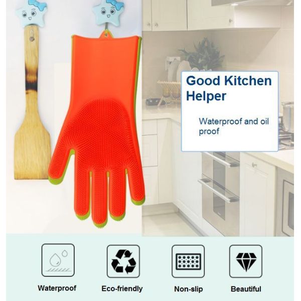 Custom 33.5x16.5cm Silicone Hand Gloves For Dishwashing