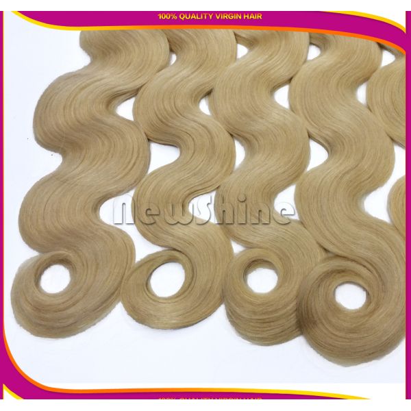 Original 100%  Brazilian Human Hair Wefts Premium Blonde 613#  Virgin Hair Body Wave Lace Closure To Match