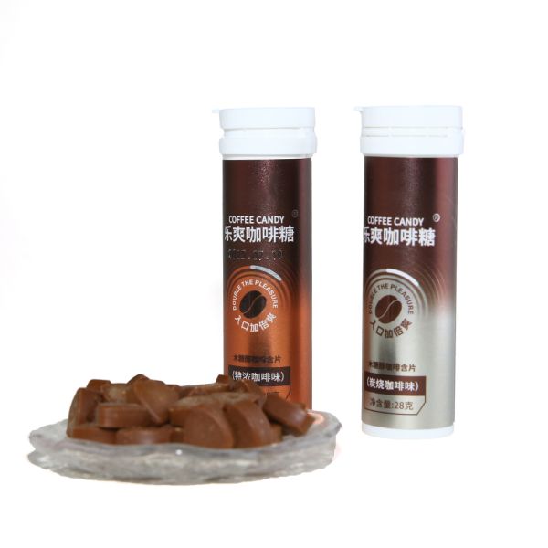 Wholesale Coffee Tablet Semi-Hard Candy with Xylitol 28g Sugar-Free Exotic Snack in Bottles 18 Months Shelf Life