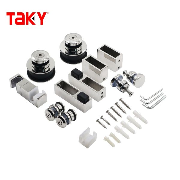 Frameless Stainless Steel Rollers Hanging Wheel Rail Track Sliding Barn Shower Glass Door Hardware Kits