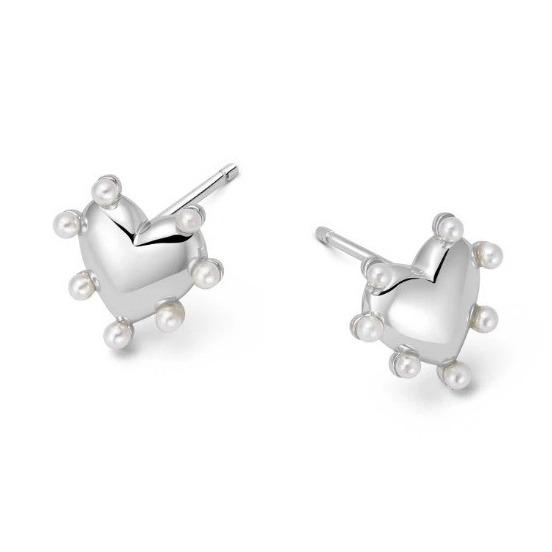 Heart Shape Pearls Stud Earrings Handmade In 925 Sterling Silver 14K Gold For Girls Fashion Fine Jewelry