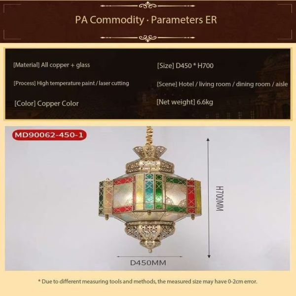 Lumière de verre de style marocain Lumière de cuivre vintage pour le plafond de l'hôtel de café