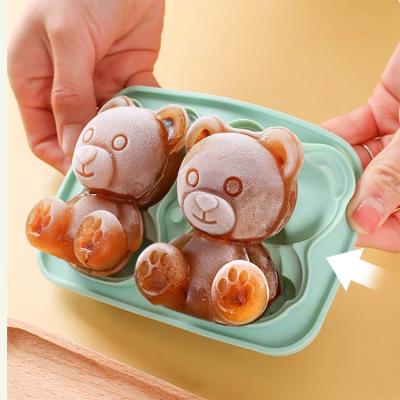 MHC Bpa Free Ice Cube Tray With Lid And Bin Large Easy Release 3D Bear Shape Silicone Ice Cube Tray