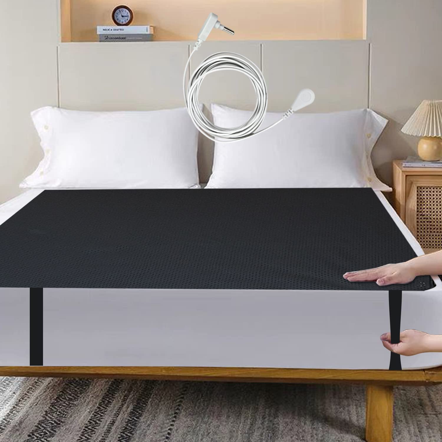 Maxsharer Ground Therapy Silver Cotton Leather Yarn Dyed Woven 140mm Sleep Mat Full Coverage 'Easy-Setup' 4 Corner Straps