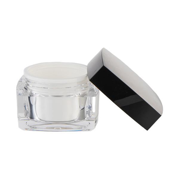 Eco - Friendly Glass Cosmetic Cream Jar Square Shape Clear Body Black Lid