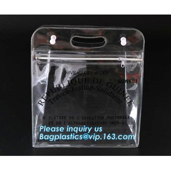 Vinyl Pvc Zipper Heavy Duty Clear Plastic Bags With Handles, Eco-friendly Clear PVC Wine Ice Bag / pvc wine gift ice bag