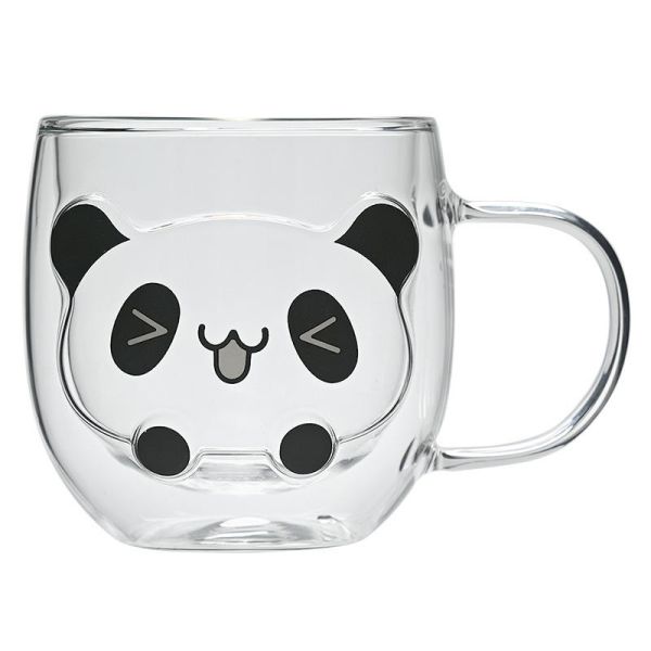 Borosilicate Glass Double Wall Clear Coffee Mugs Cartoon Cute Animal Shape 300ml