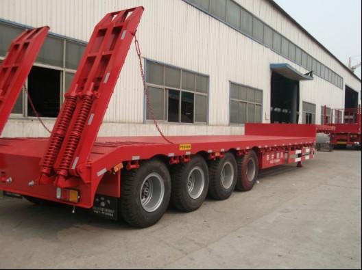4 Axles 100 Tons Low Bed Truck Trailer For Crane Transportation Red