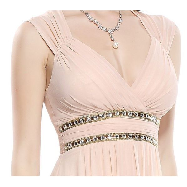 V Neck Girls Bridesmaid Dresses Waist Beading Sleeveless Back Hollow Out Chiffon